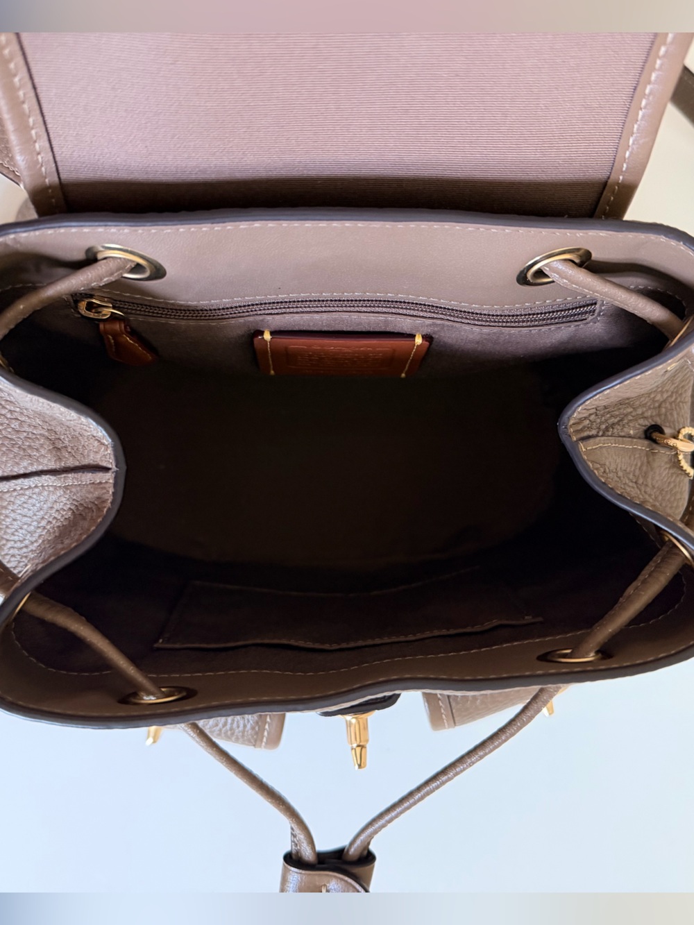 Coach Hadley Taupe Pebbled Leather Mini Backpack with Gold Hardware - Picture 7 of 8